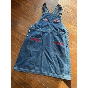 Vintage Disney Catalog Denim Overalls Dress Stars USA‎ Flag Patch Women's Large